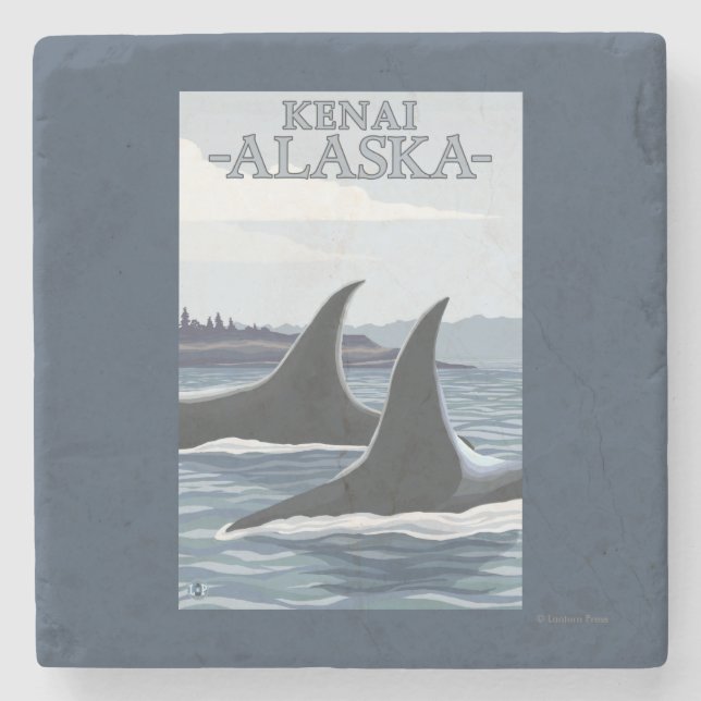Orca Whales #1 - Kenai, Alaska Stone Coaster (Front)