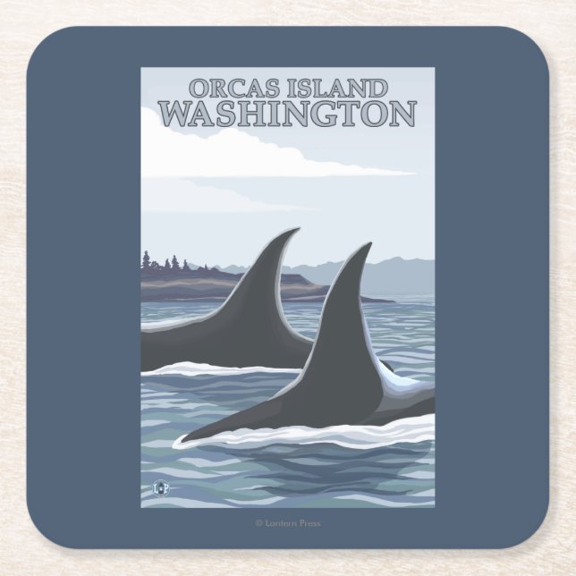 Orca Whales #1 - Orcas Island, Washington Square Paper Coaster (Front)