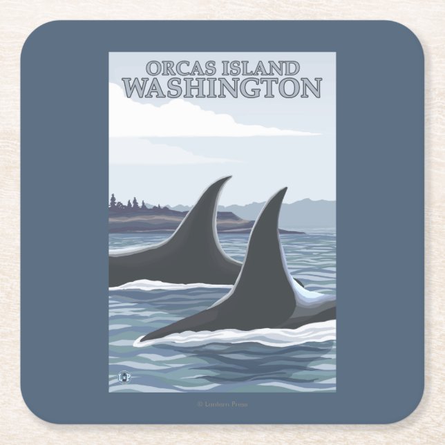 Orca Whales #1 - Orcas Island, Washington Square Paper Coaster (Front)