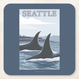 Orca Whales #1 - Seattle, Washington Square Paper Coaster