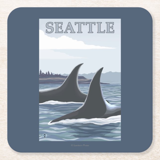 Orca Whales #1 - Seattle, Washington Square Paper Coaster (Front)