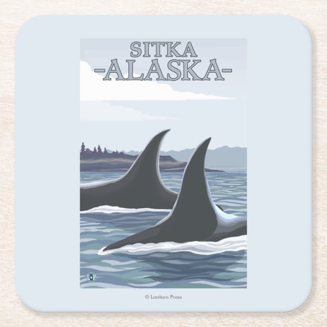Orca Whales #1 - Sitka, Alaska Square Paper Coaster (Front)