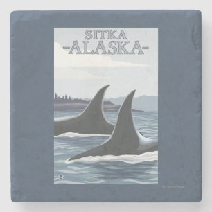 Orca Whales #1 - Sitka, Alaska Stone Coaster