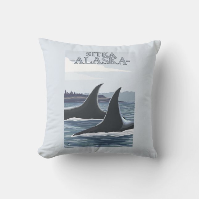 Orca Whales #1 - Sitka, Alaska Throw Pillow (Front)