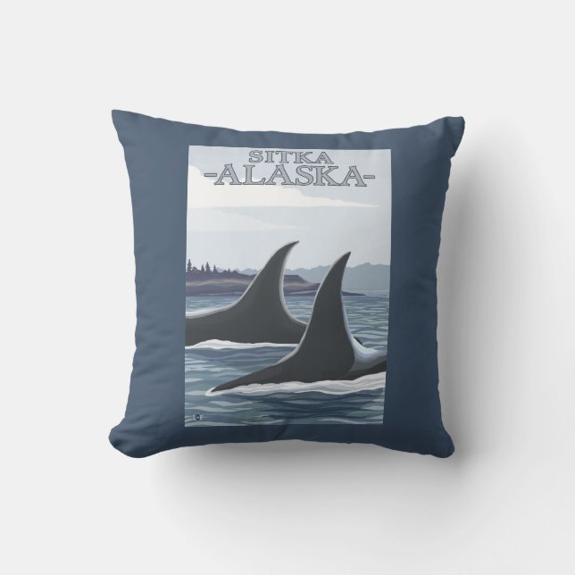 Orca Whales #1 - Sitka, Alaska Throw Pillow (Front)