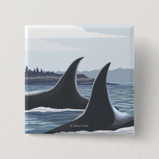 Orca Whales #1- Vintage Travel Poster 2 Inch Square Button