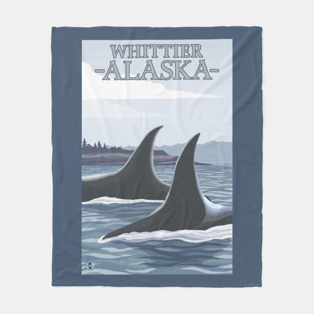 Orca Whales #1 - Whittier, Alaska Fleece Blanket (Front)