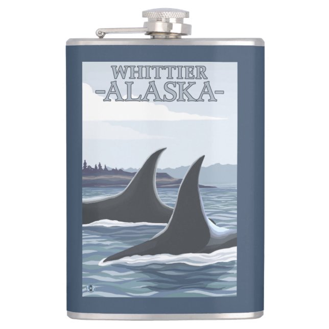 Orca Whales #1 - Whittier, Alaska Hip Flask (Front)
