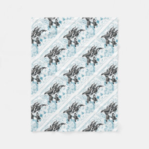 Orca whales ancient blue fleece blanket