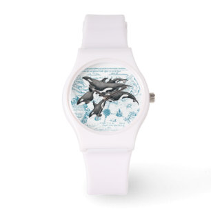 Orca whales family ancient blue watch