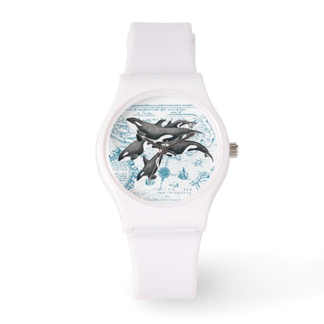 Orca whales family ancient blue watch (Front)