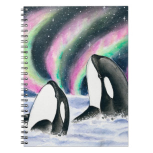 Orca Whales Galaxy Northern Lights Watercolor Notebook