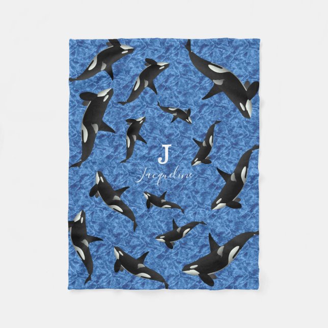 Orca Wild Killer Whale Pod | Personalized Fleece Blanket (Front)