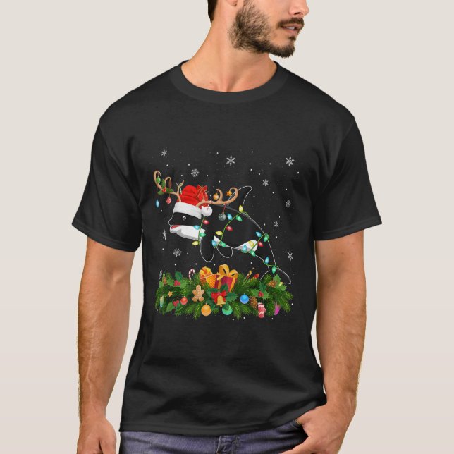 Orca Xmas Lighting Reindeer Santa Hat Orca Christm T-Shirt (Front)
