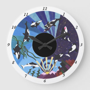 Orcas Ascending - with numbers Large Clock