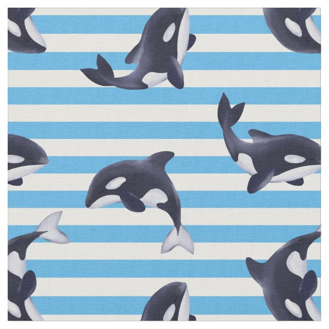 Orcas / blue stripes fabric (Close Up)