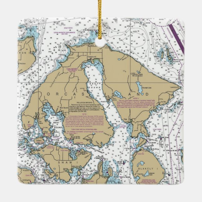 Orcas Island Nautical Chart Ceramic Ornament (Back)
