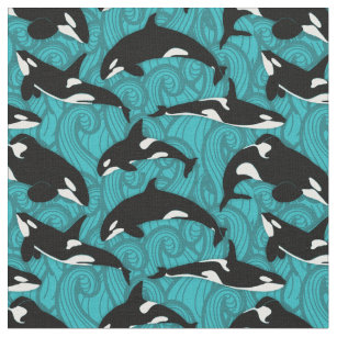 Orcas Killer Whales in the Ocean Patterned Fabric