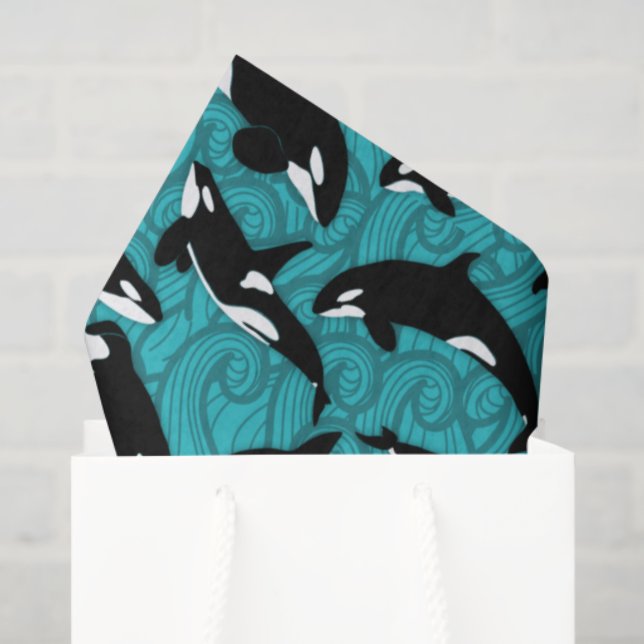 Orcas Killer Whales in the Ocean Patterned Tissue Paper (Gift Bag)