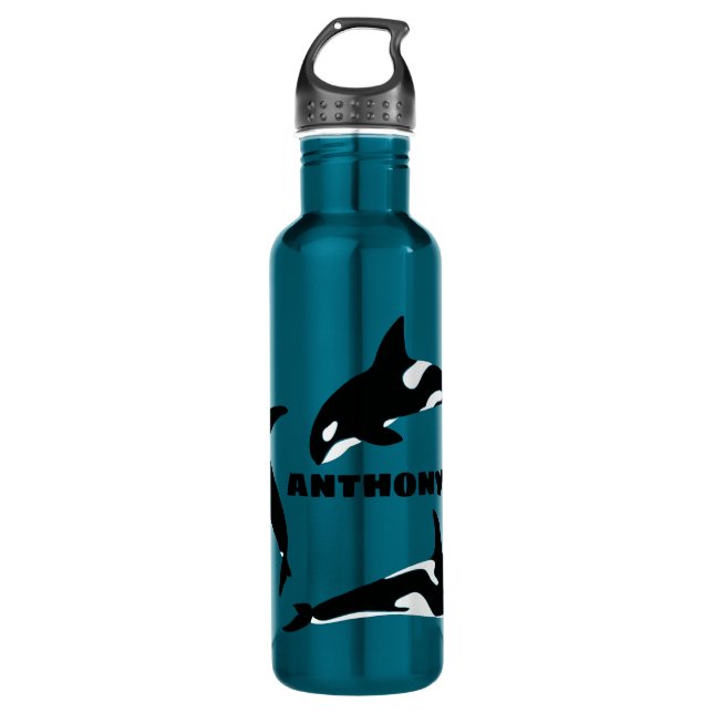 Orcas Killer Whales Teal Blue Personalized 710 Ml Water Bottle (Front)