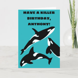 Orcas Killer Whales Teal Blue Personalized Card