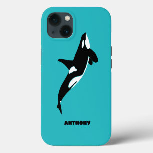 Orcas Killer Whales Teal Blue Personalized iPhone 13 Case