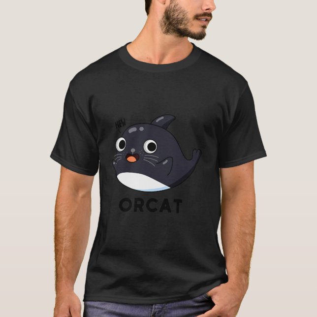 Orcat Funny Cat Whale Pun T-Shirt (Front)