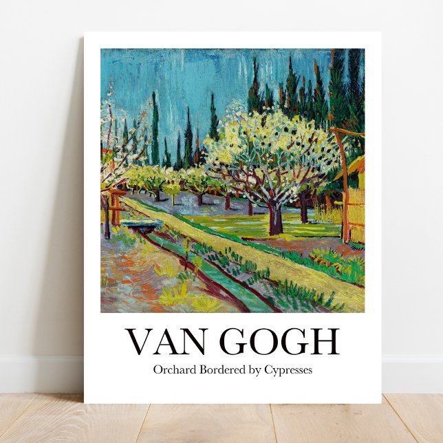 Orchard Bordered by Cypresses by Vincent van Gogh Poster (Van Gogh's Sun-Kissed Orchard: Brighten your walls! High-quality art poster)