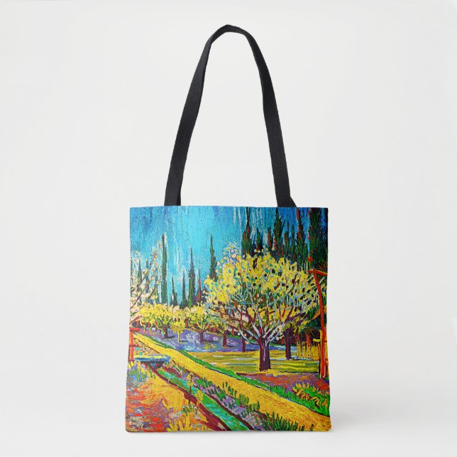 Orchard Bordered by Cypresses Vincent Van Gogh Tote Bag (Front)