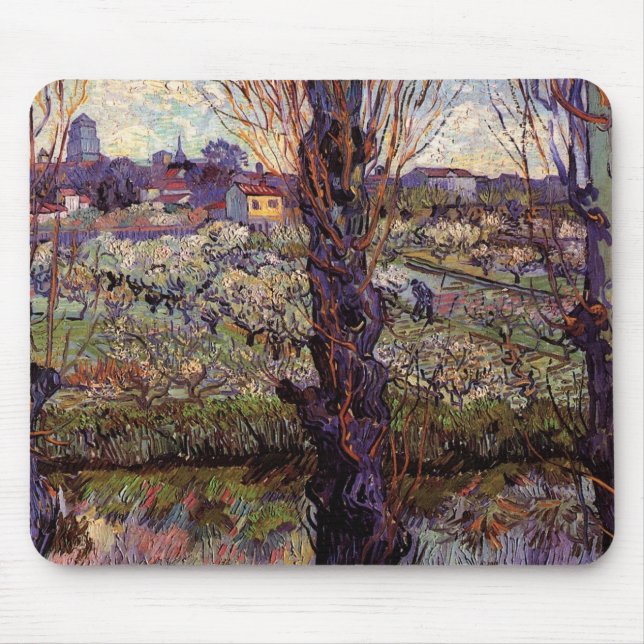 Orchard in Blossom, Arles by Vincent van Gogh Mouse Pad (Front)