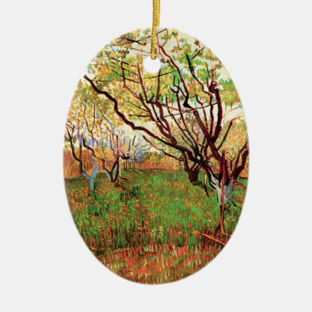 Orchard in Blossom by Vincent van Gogh Ceramic Ornament (Front)