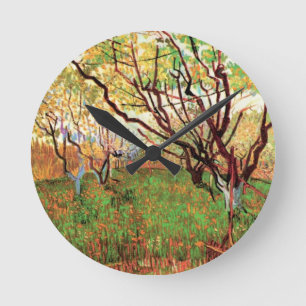 Orchard in Blossom by Vincent van Gogh Round Clock