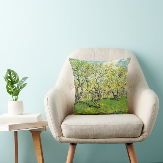 Orchard in Blossom by Vincent van Gogh Throw Pillow (Chair)