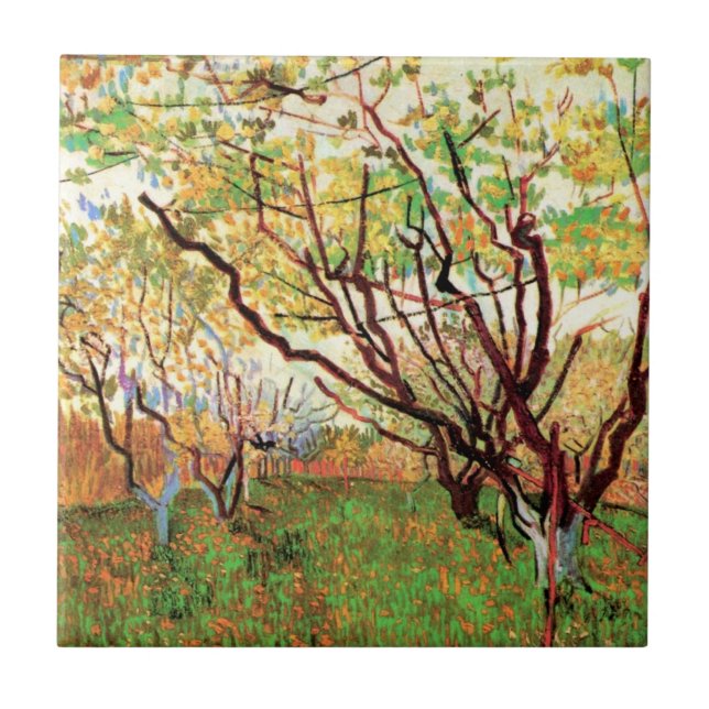 Orchard in Blossom by Vincent van Gogh Tile (Front)