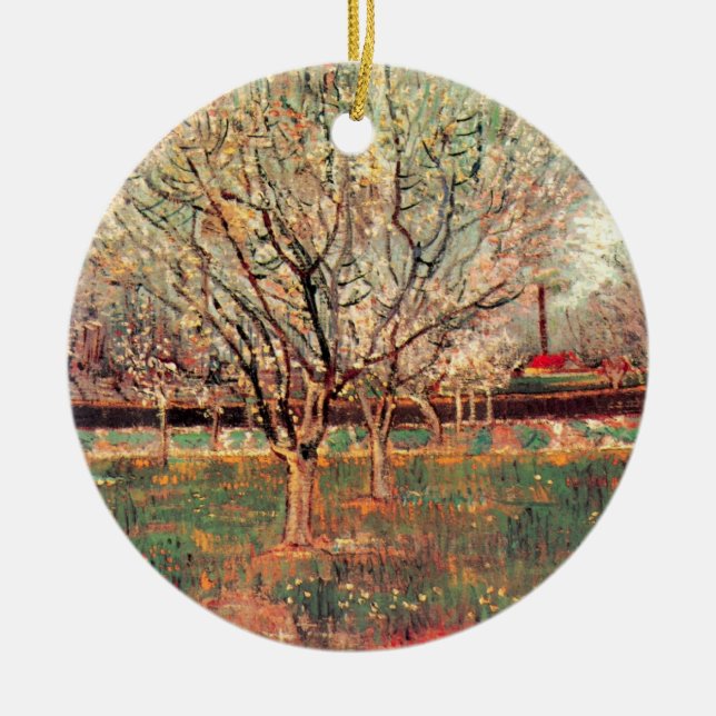 Orchard in Blossom, Plum Trees by Vincent van Gogh Ceramic Ornament (Front)