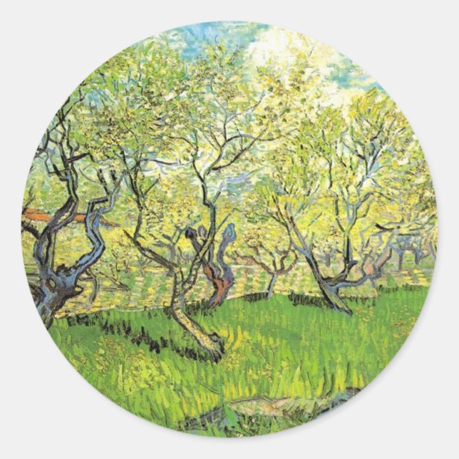 Orchard in Blossom Vincent van Gogh Classic Round Sticker (Front)