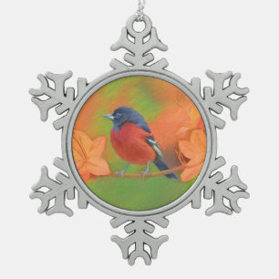 Orchard Oriole Songbird Painting Original Bird Art Snowflake Pewter Christmas Ornament