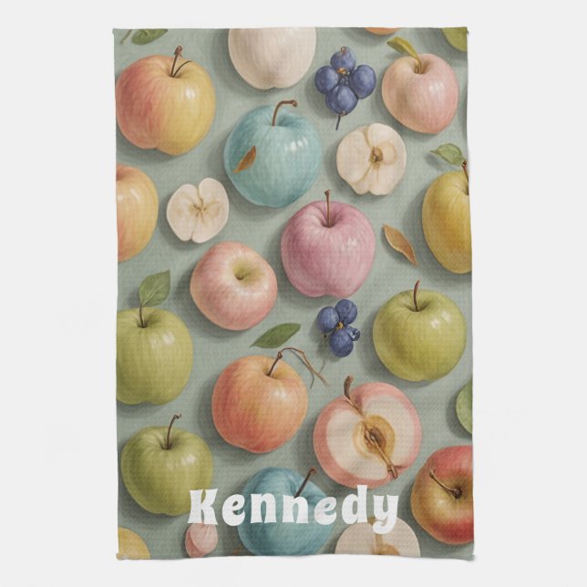 Orchard Whimsy: Pastel Fruit Kitchen Towel (Vertical)