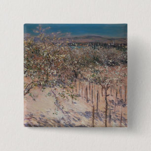 Orchard with Flowering Apple Trees, Colombes 2 Inch Square Button