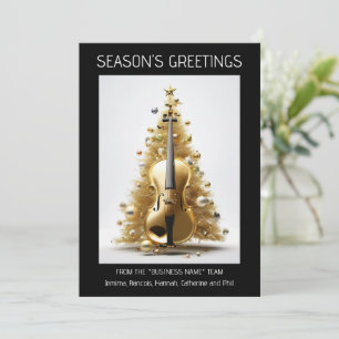 Orchestra cello christmas tree gold black photo holiday card