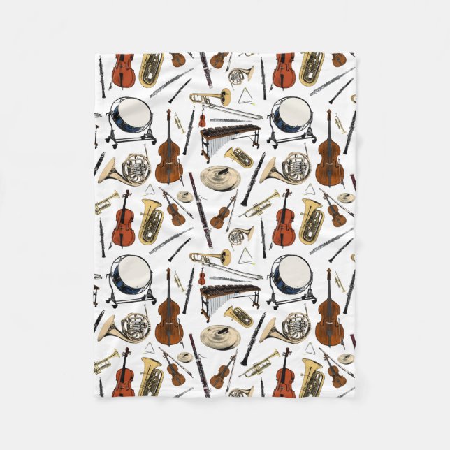 Orchestra Instruments Pattern Fleece Blanket (Front)