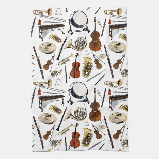 Orchestra Instruments Pattern Kitchen Towel (Vertical)