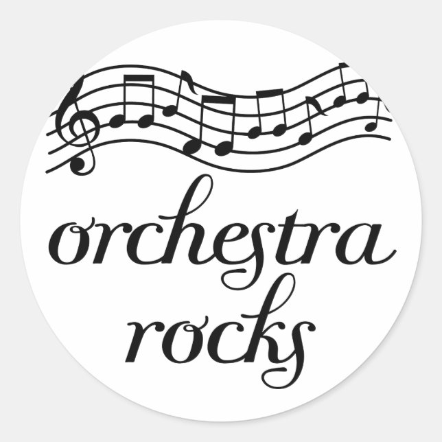 Orchestra Rocks blk staff Classic Round Sticker (Front)