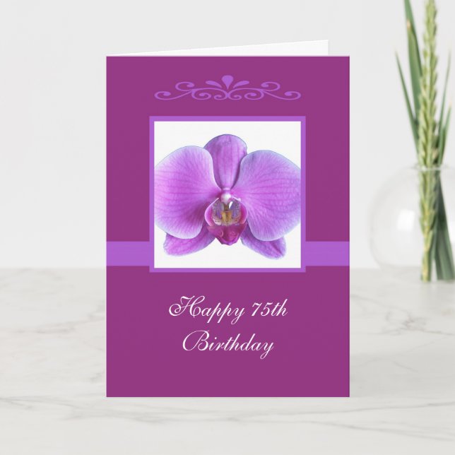 Orchid 75th Birthday Card (Front)