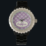 Orchid and mauve chic diamond pattern watch<br><div class="desc">Orchid ,  mauve and cream chic diamond pattern personalized with your name and monogram. 15cps</div>