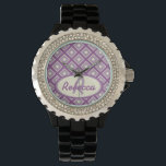 Orchid and mauve chic diamond pattern watch<br><div class="desc">Orchid ,  mauve and cream chic diamond pattern personalized with your name and monogram. 15cps</div>