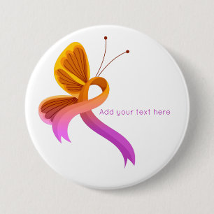 Orchid and Orange Awareness Ribbon Butterfly 3 Inch Round Button