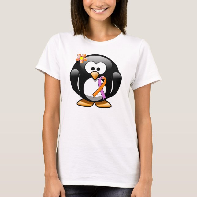 Orchid and Orange Awareness Ribbon Penguin T-Shirt (Front)