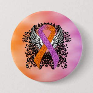 Orchid and Orange Awareness Ribbon with Wings 3 Inch Round Button