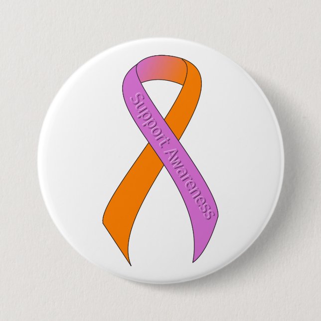 Orchid and Orange Ribbon Support Awareness 3 Inch Round Button (Front)